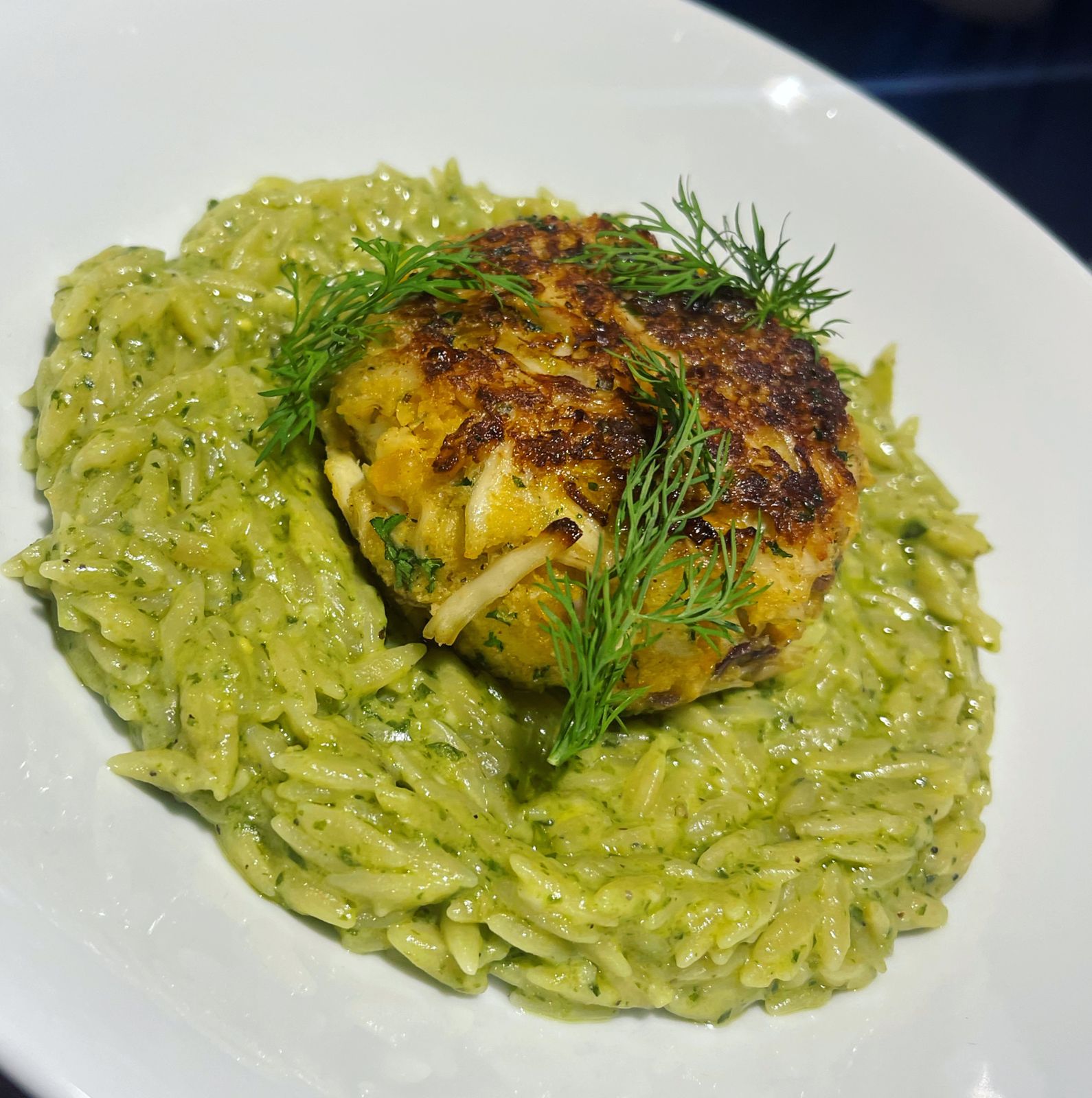 Crab Cake & Pesto Orzo